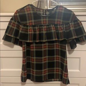 J. Crew Plaid Ruffle Shirt